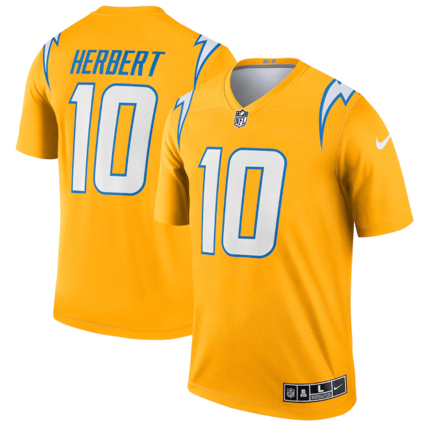 Men's Los Angeles Chargers #10 Justin Herbert Gold Inverted Legend Stitched Football Jersey Men's Los Angeles Chargers #10 Justin Herbert Gold Inverted Legend Stitched Football Jersey